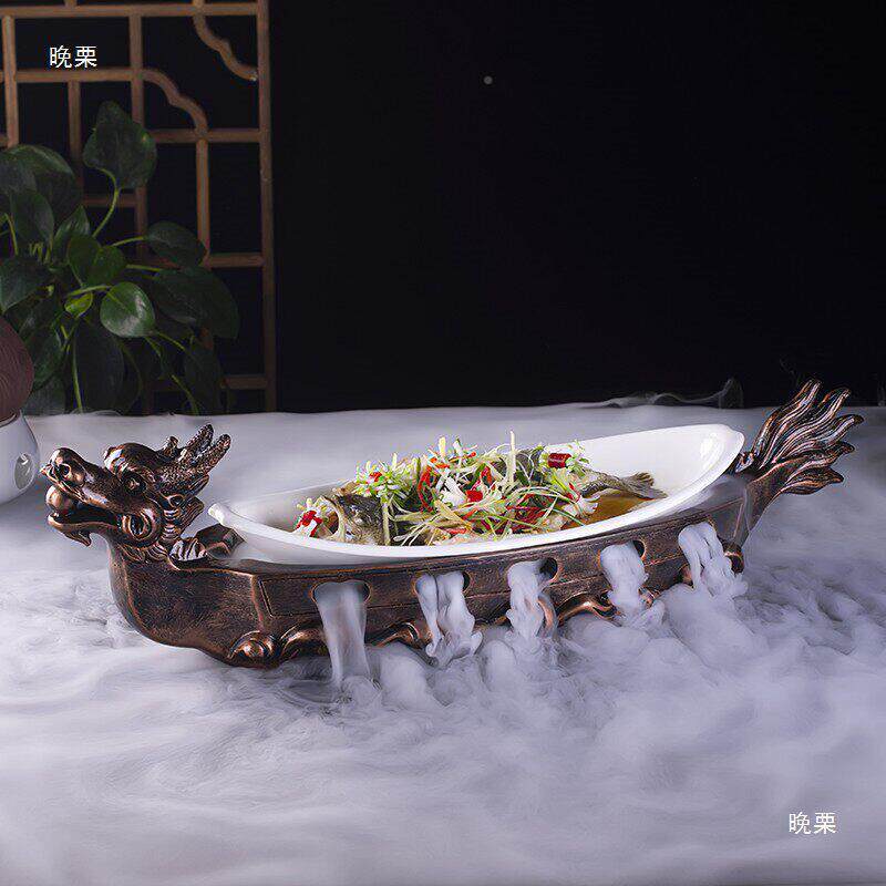色异形厅龙舟船酒店餐创意干餐冰具私JLI房菜意境特菜鱼盘刺身菜
