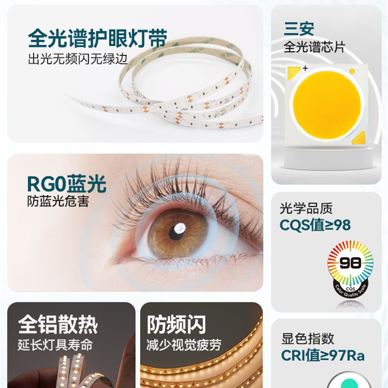 全光谱护眼灯带2v低蓝光客厅吊顶低压线条灯高显指97自粘led灯条