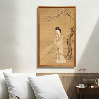 桔子格调 人面桃花图 中式人物仕女画中古挂画书房玄关茶室装饰画