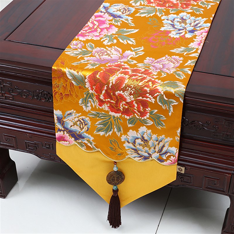 中式玉佩时尚简约田园餐桌桌旗桌布茶几布艺床旗台布锦缎桌布定制