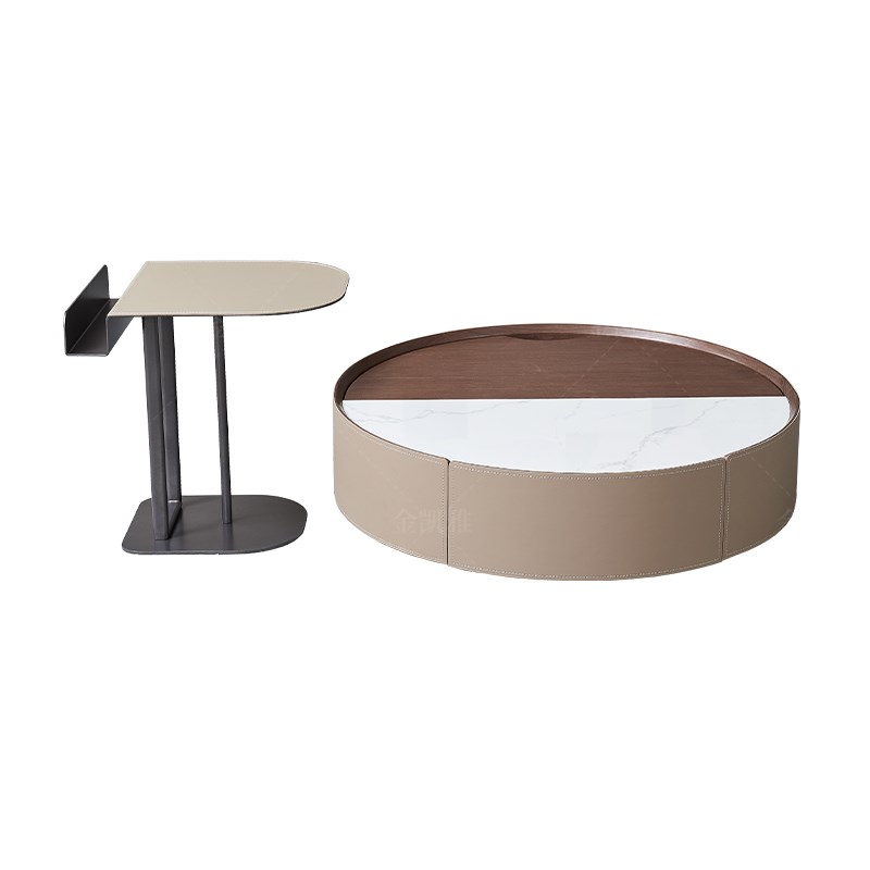 意式极简设计师高端现代简约客厅小户型可旋转马鞍皮茶几边几