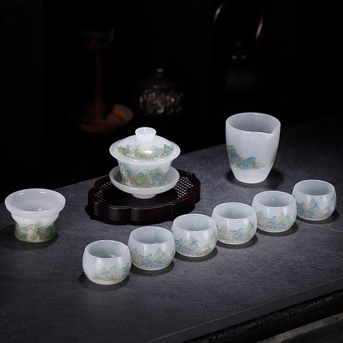 古法琉璃功夫茶具套组家用盖碗茶杯2023新款整套办公泡茶器礼盒装