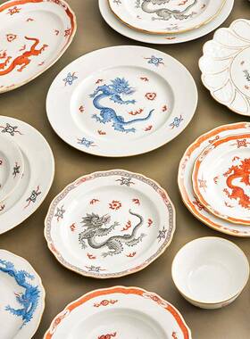 德国EISSN梅森瓷器明之神龙系M列平盘欧式NRFE家用具西餐餐盘纯手