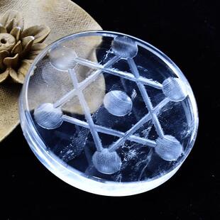 天然白水晶圆ZUX盘片状石头底晶球七星阵底座盘原装饰水石摆件