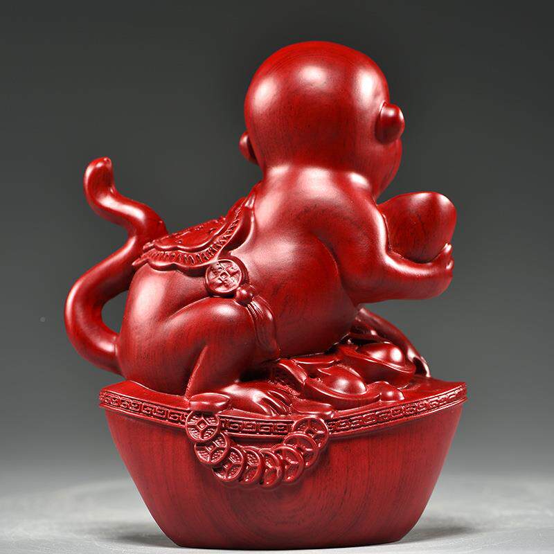 红花梨木雕二子摆件三FDI十生肖猴木头家居合办公猴室装饰工艺品