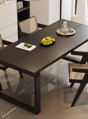 EON黑色莫比恩餐碳化白蜡木桌小户桌型客长方形厅实木书餐桌家用