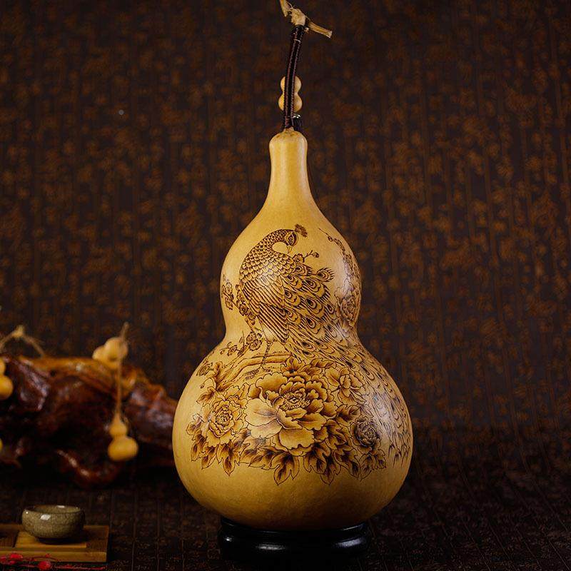 天KIS芦然生长0cm大葫工芦居摆件手烙画葫芦送礼家工艺品葫器