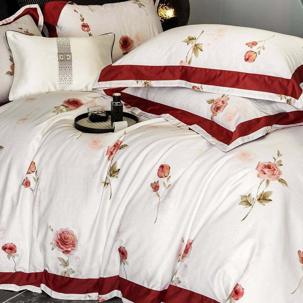 美式复古田园风全棉件套花卉印端尚花纯棉被套床MED单高时床上四