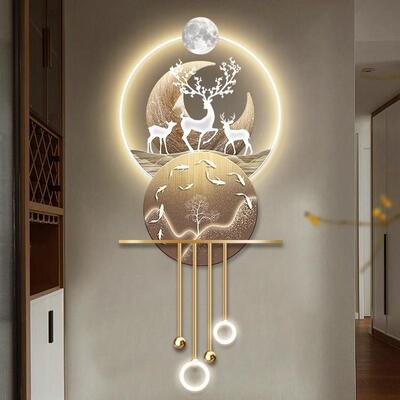 体鱼式图新中入户玄关饰画山水画高档装立LED壁灯IAX走廊过道挂画