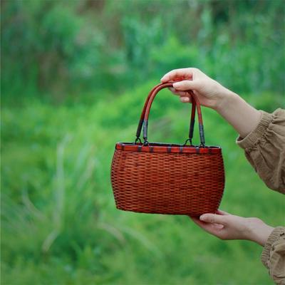 手工编包女式手提古复旧竹制做收纳TXN编织篮子工艺品收纳竹编竹
