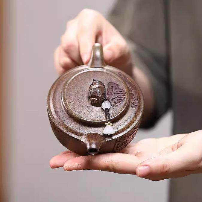 如意周XAC盘特高柴温烧手茶工刻画茶壶宜兴紫砂壶工堂直播字源头