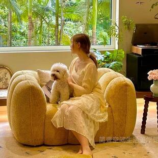 法式 复古南瓜沙发单人客厅小户型休闲布艺沙发简约设计师懒人沙发