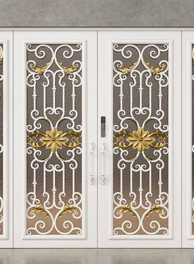 中铝合新金式进户门玻璃门铁艺防大门欧式TVR别墅双开门入户盗门