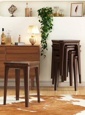 实木凳子家用方凳子TM675400可叠放轻奢餐客凳板凳厅软包餐椅中式