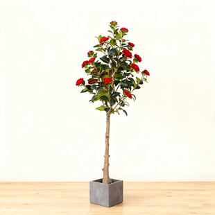 仿真绿植山仿真树茶花树室内客厅地落摆装饰件人造花瑰玫盆栽假植