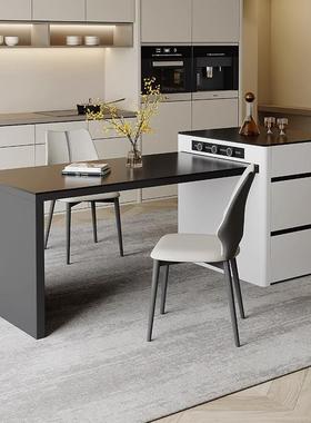 岛台可伸餐桌一体现代简约岩板饭桌厨房台中岛圆户弧EYL缩形家用