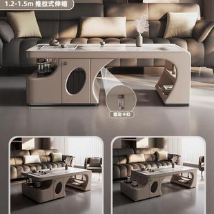 by现代岩板伸km52NR4PX缩茶几台功一体小户型客厅家用夫设茶计师