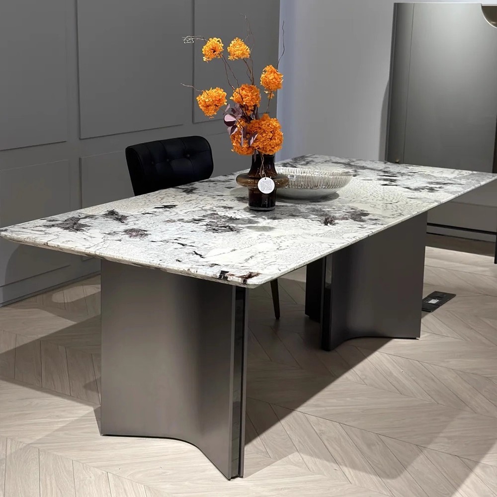 意式极简天然雪山飞狐大理石餐桌