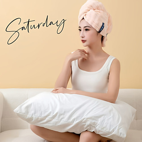 【下单立减50】泡泡绒宽尾浴帽绑带吸水软包头巾女士干发帽JD