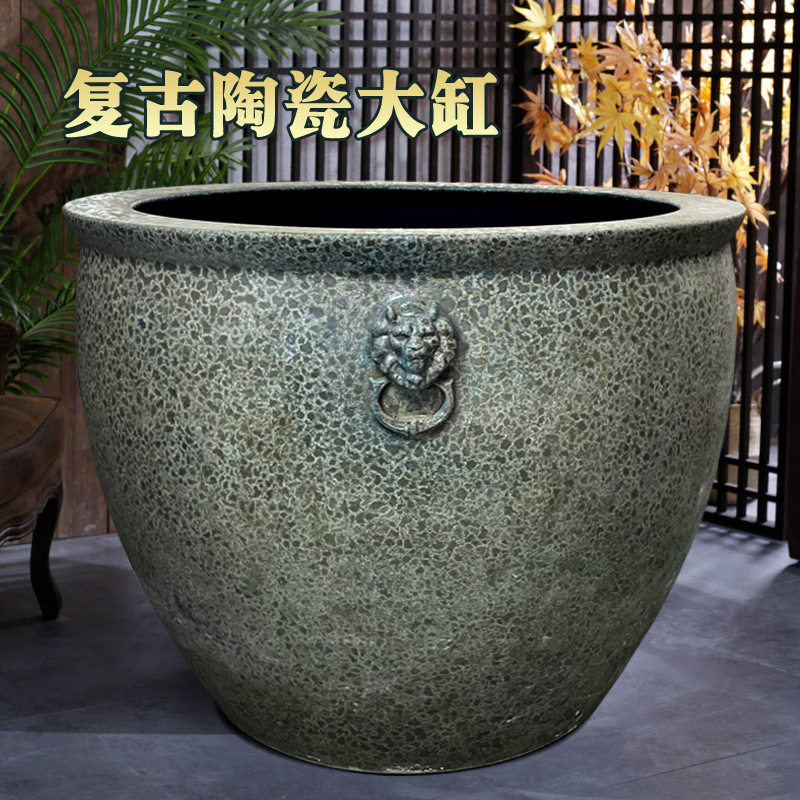 古法养鱼鱼缸复古陶瓷大缸庭院老式仿古大水缸户外种植养荷花大缸