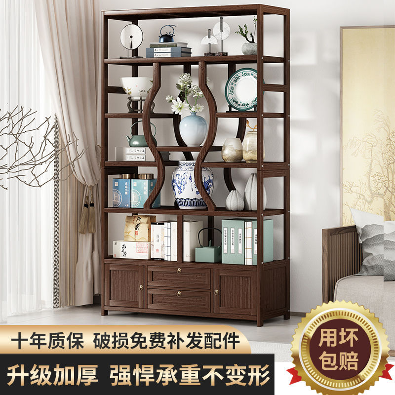 仿古实木博古架新中式客厅展示柜茶室简约茶具摆件隔断置物架