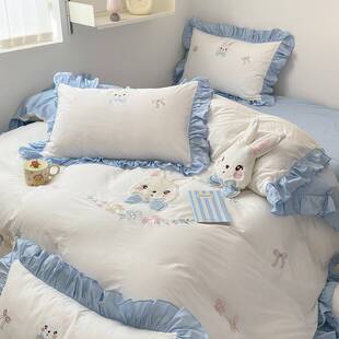 卡通儿童粉色女童床品四件套纯棉公主风女孩床单床笠三件套秋