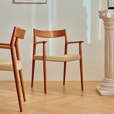 船椅桨椅书桃房会客椅餐椅橡木子绳编66452椅扶手椅樱木茶台椅藤