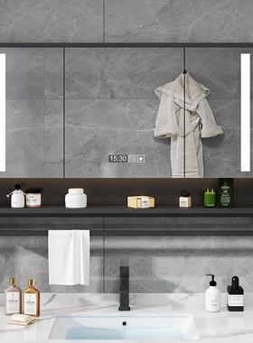 实木智浴室镜柜带灯GPE能除手卫生间浴室镜挂雾墙式洗间镜子带置