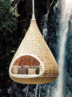 网红打卡双IDG人千户阳外休椅闲吊篮吊秋藤椅室内台懒人悬挂藤编