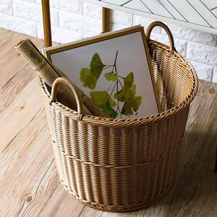 仿藤编洗提手脏609衣篮圆形脏衣收纳桶浴塑室料衣物收纳篓衣明服