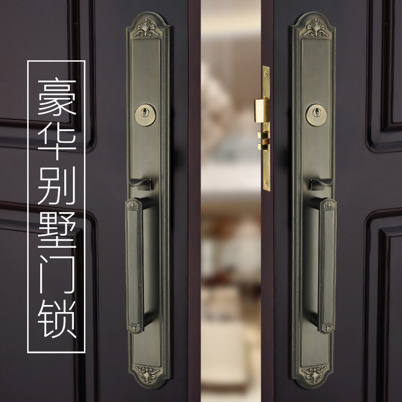 汉顿简欧对开门双开门锁锌合金豪华别墅门锁入户木门锁真假大门锁