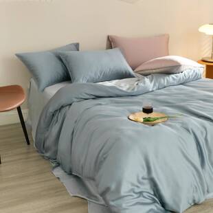 莱尔高支数夏季四NHW件套凉肤感拼色亲纯色货现被套天赛丝丝滑套