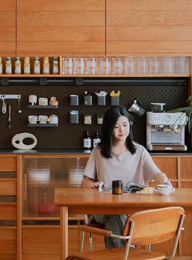 实木餐柜靠墙一体边储物柜QZW物樱桃木置架厨房岩板日式高柜地落