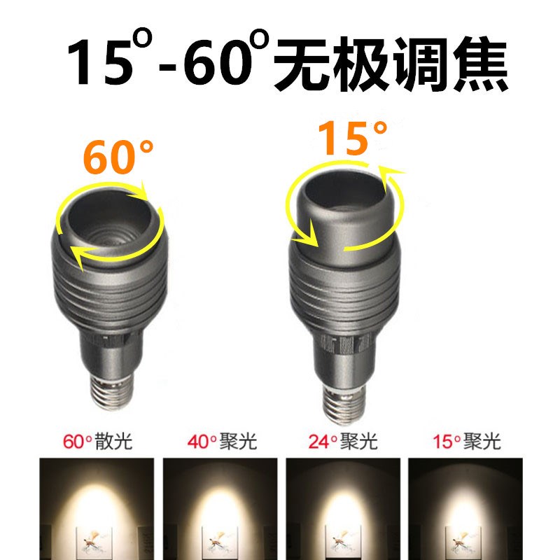 E27螺口餐饮清吧可调光圈灯泡15-60高显色RA95调焦射灯2700K