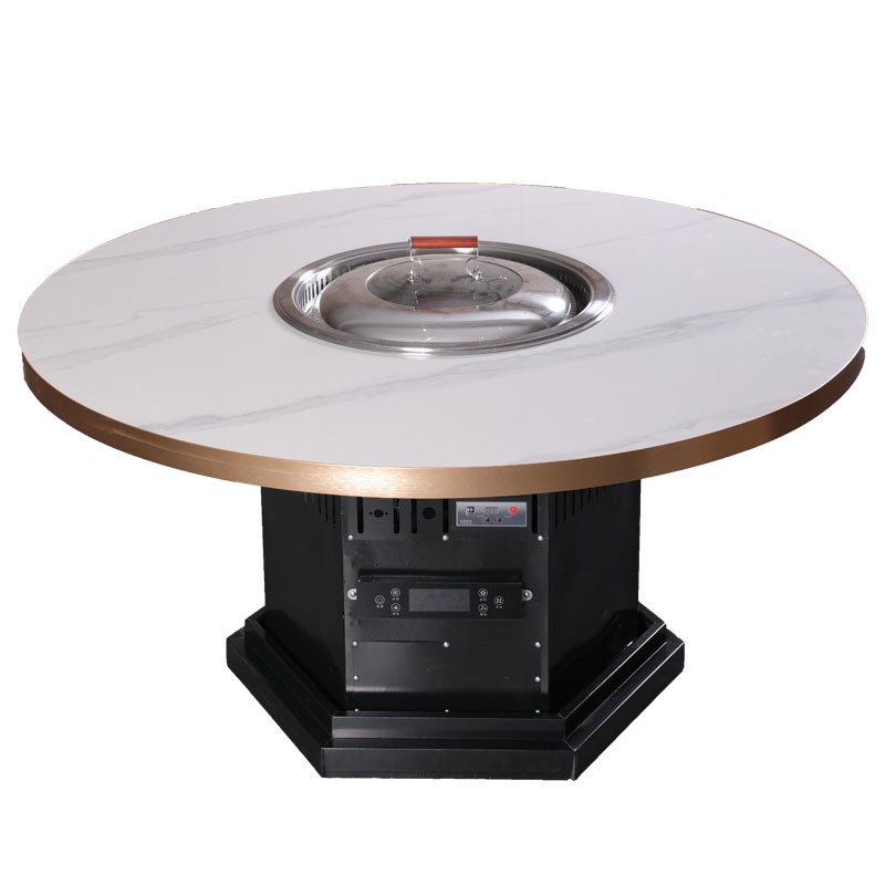 地锅鸡铁锅炖自净化无烟灶台烧电岩板桌面商用饭店柴火鸡桌子