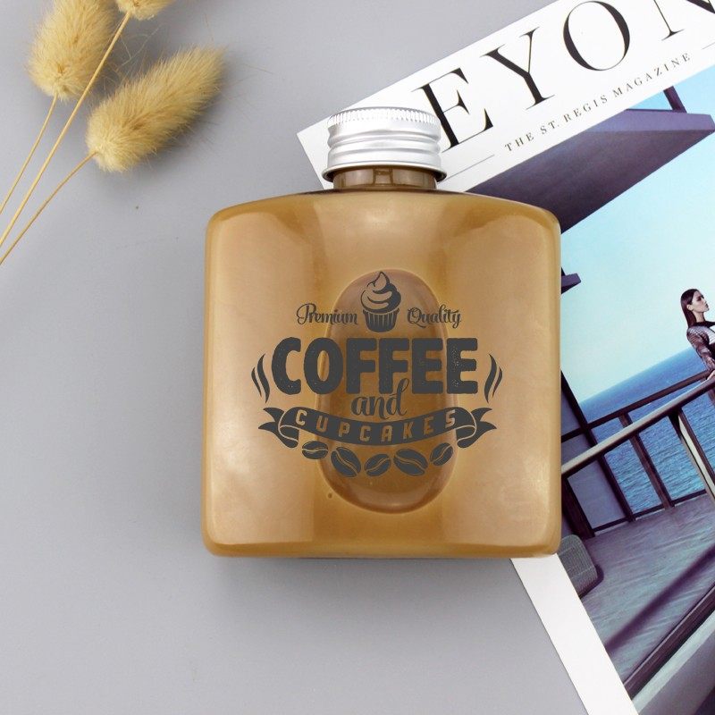 创意冷萃冰滴咖啡瓶 扁方小酒瓶 250ml塑料果汁瓶 一次性奶茶瓶