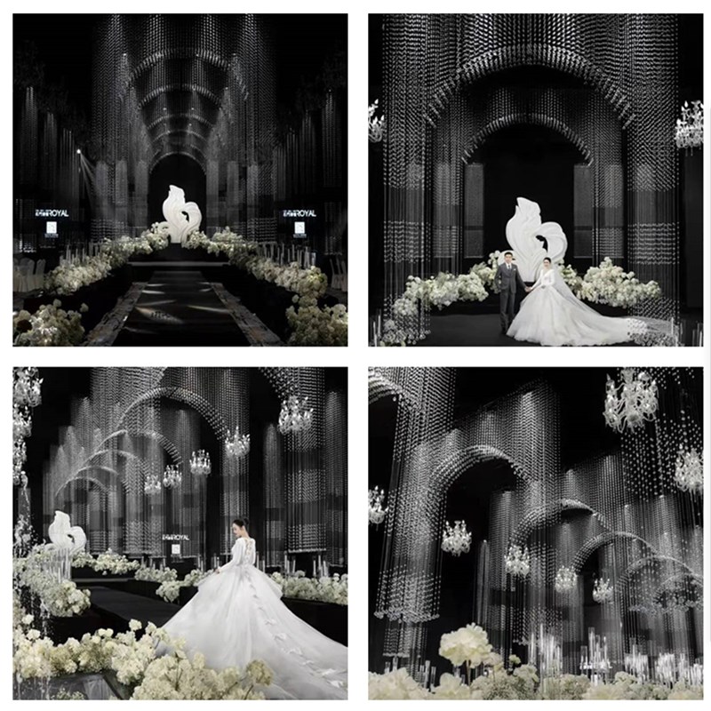 婚庆道具铁艺吊顶定位珠圆环架子水晶珠帘花门架婚礼舞台装饰