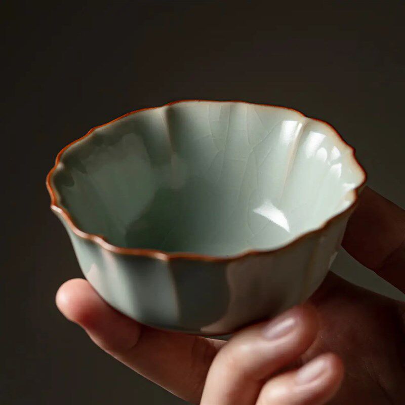 汝山明葵花口杯汝窑仿古釉主人杯个人杯茶杯品茗杯单杯高档礼盒装