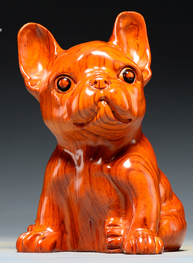 花梨木雕狗摆件动物十二生肖狗家居客厅酒柜办公室装饰红木工艺品