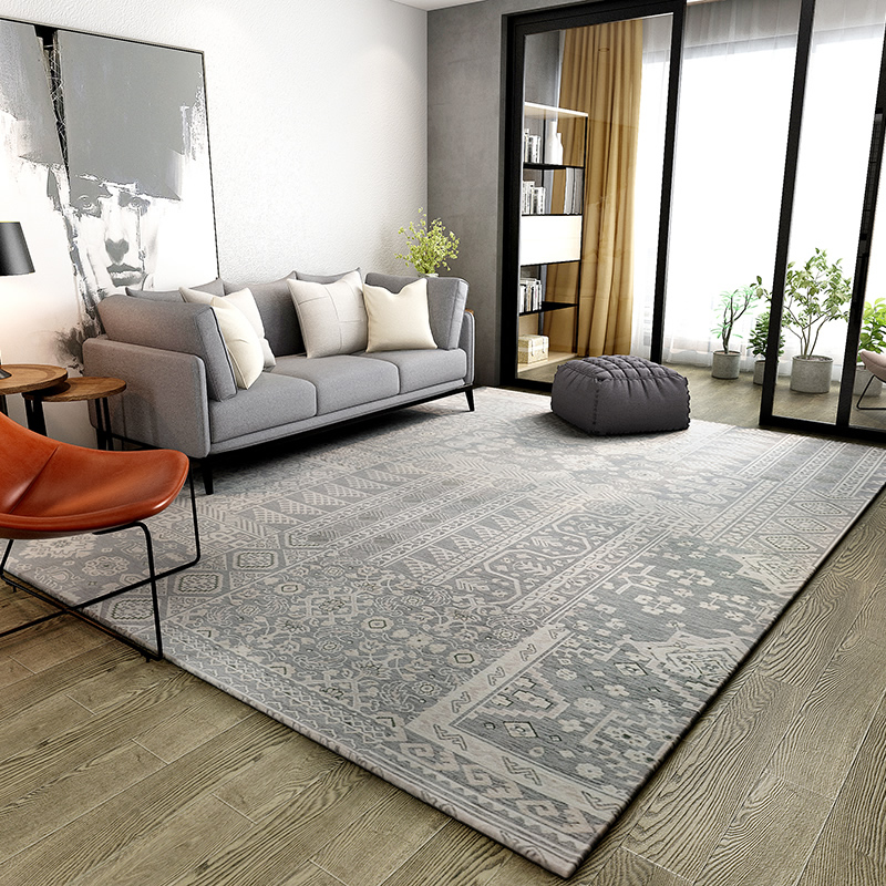 欧美地毯客厅茶几毯长方形家用编织灰色简约沙发欧式卧室地垫侘寂