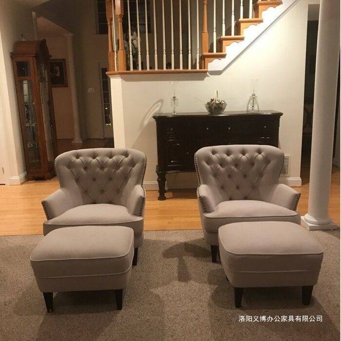 沙发小户型贵妃躺椅布艺单人脚踏组合美式现代复古老虎椅客厅卧室