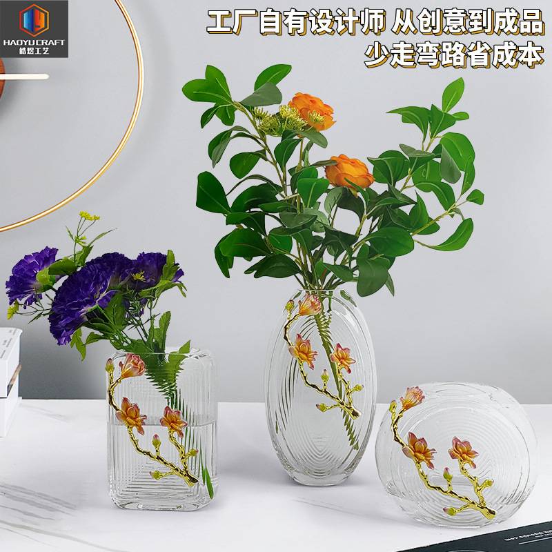 流行设计高品质琉璃灌水花瓶古典时尚石榴树家居装饰品出厂价摆件