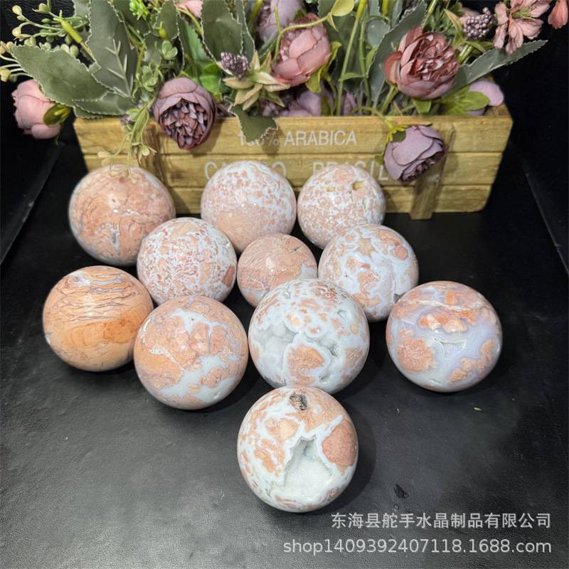 跨境热销天然水晶球花瓣玛瑙原石切割打磨玛瑙球形摆件家居工艺品