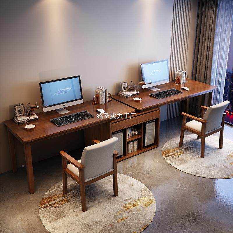 脑双人台式电桌书房办公学桌储SSOFWOOF带物柜家用实木习书桌机箱