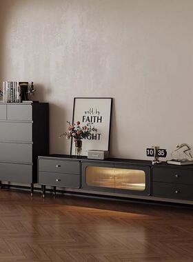 电视茶IMQ几组合户套装柜约现代小型网红简客厅黑色落地柜电视柜