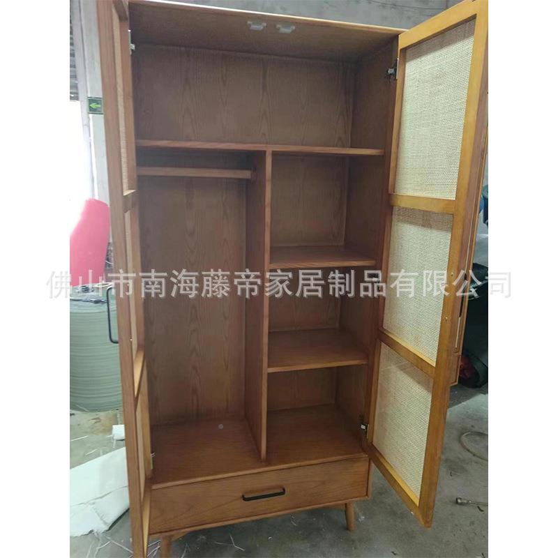 木实木衣柜衣柜双开门柜子小户柜日式卧室酒店型藤编衣复古民宿储