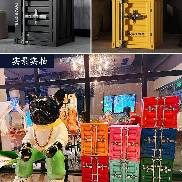 集装箱柜箱子摆件工业风铁艺床头橱窗酒ZQI吧陈品服装道店列具储