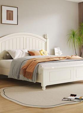 油风全实木床白色青家用SOJ单双奶人现代简约气压储年物卧室少公