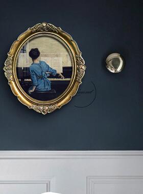 高档复古美小众卧室挂画椭42479小众装饰画化妆形台欧式式圆相框