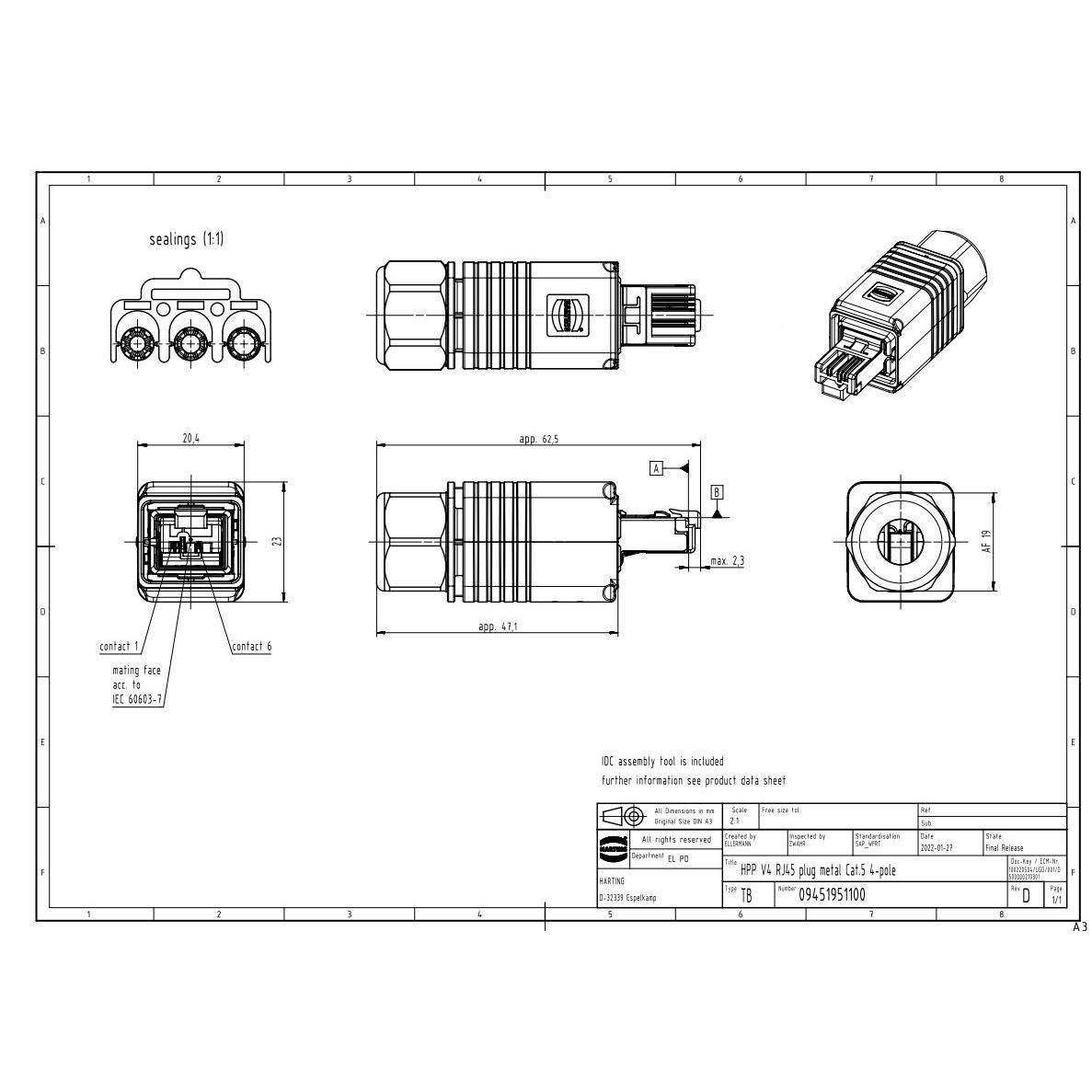 PHARTING浩亭09s451951100HPV4544PuhPul数据RJ45连接l器组
